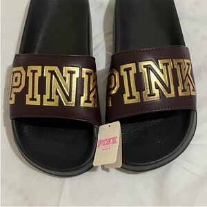 PINK Victoria's Secret Slides with Gold Accents Women’s Size Medium 7-8 New
